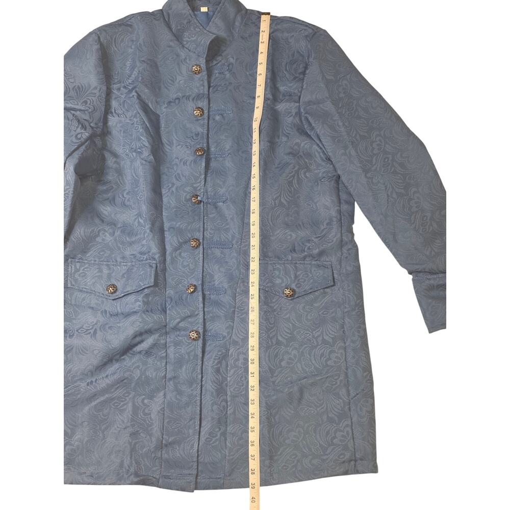 Blue Jacquard Tunic Jacket 3XL Mandarin Collar Ornate Button Damask Cosplay - Picture 6 of 10